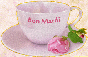 Gif animé Bon mardi tasse et roses roses